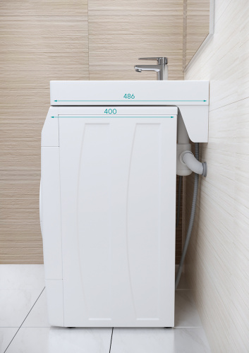 Раковина из литьевого мрамора Paulmark BERG PM710431 59х49 над стиральной машиной цвет белый 1 отверстие под смеситель - фото 4